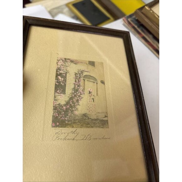 Signed Antique Tinted Color Photograph: Dorothy Perkins Floral Fashion Framed - Picture 3 of 5